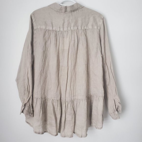 New TAHARI 100% Linen Blouse Women's Plus Size 1X Ruffle Neutral Flowy Loose Fit - Picture 6 of 10
